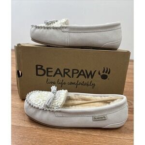 BEARPAW Belinda Waterproof Suede Moccasins Women's Size 8 WIDE Lunar Rock NEW